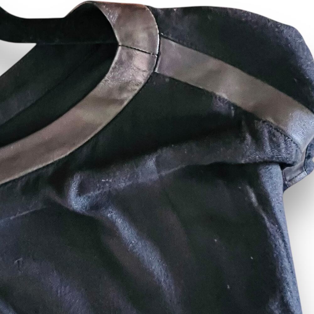 Helmut Lang Leather Trim Top Black Minimalist Designer Dolman Sleeve Size 4 - Picture 4 of 10